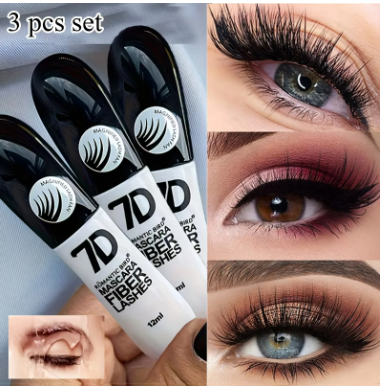 7D Fiber Mascara Set- waterproof, long-lasting, curl-enhancing, sweatproof, and smudge-proof for all skins.